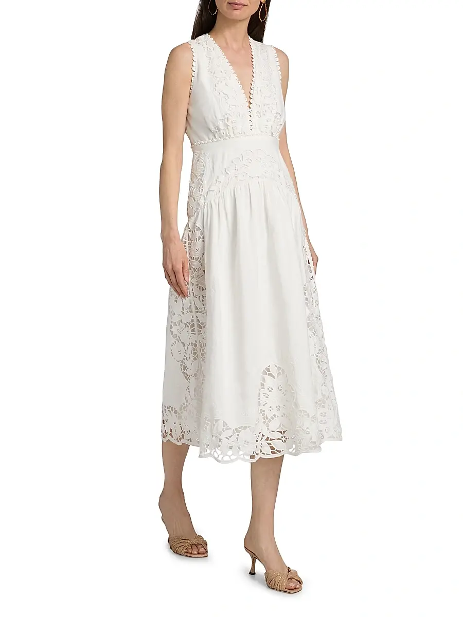 Farm Rio Women's Richilieu Embroidered V-Neck Midi-Dress | Thumbnail 2