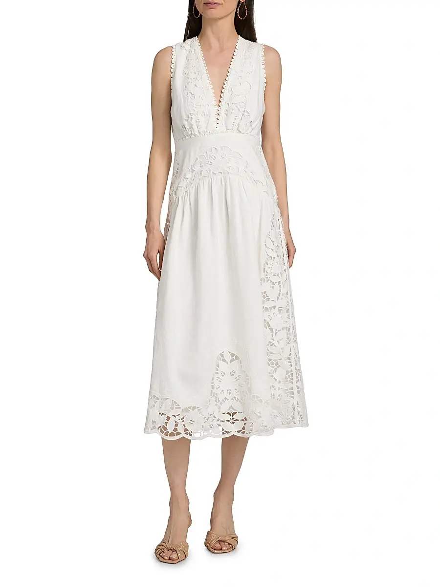 Farm Rio Women's Richilieu Embroidered V-Neck Midi-Dress | Thumbnail 3