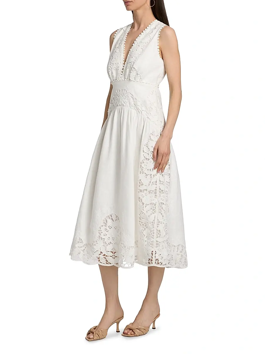Farm Rio Women's Richilieu Embroidered V-Neck Midi-Dress | Thumbnail 4