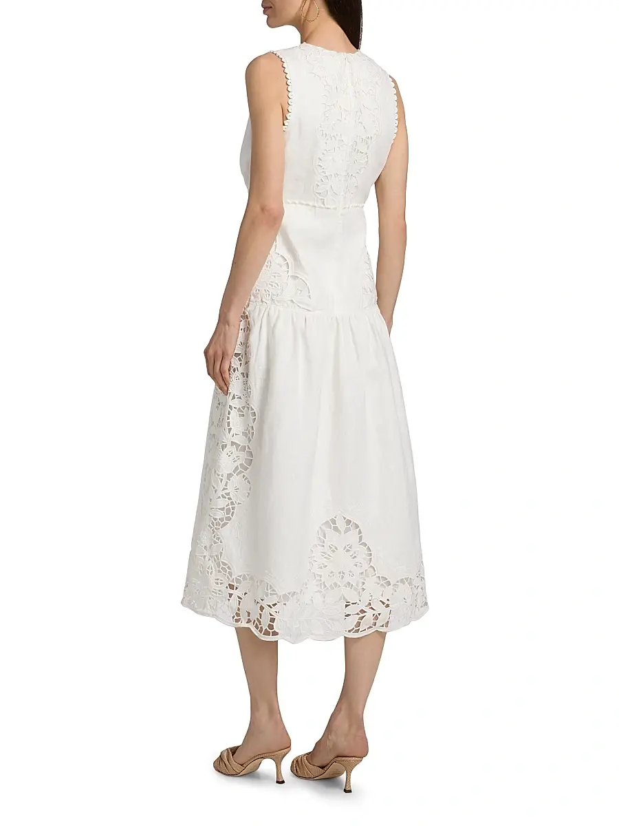 Farm Rio Women's Richilieu Embroidered V-Neck Midi-Dress | Thumbnail 5