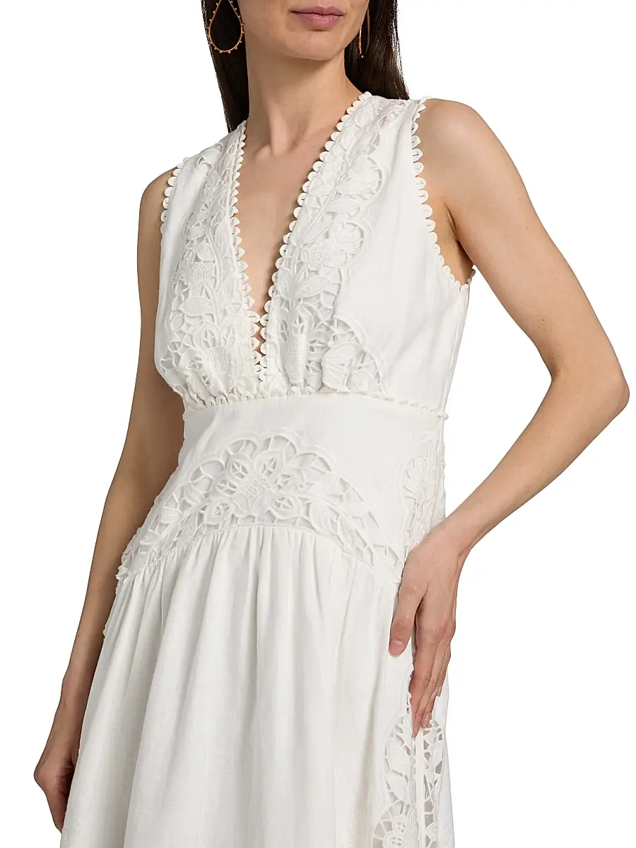 Farm Rio Women's Richilieu Embroidered V-Neck Midi-Dress | Thumbnail 6