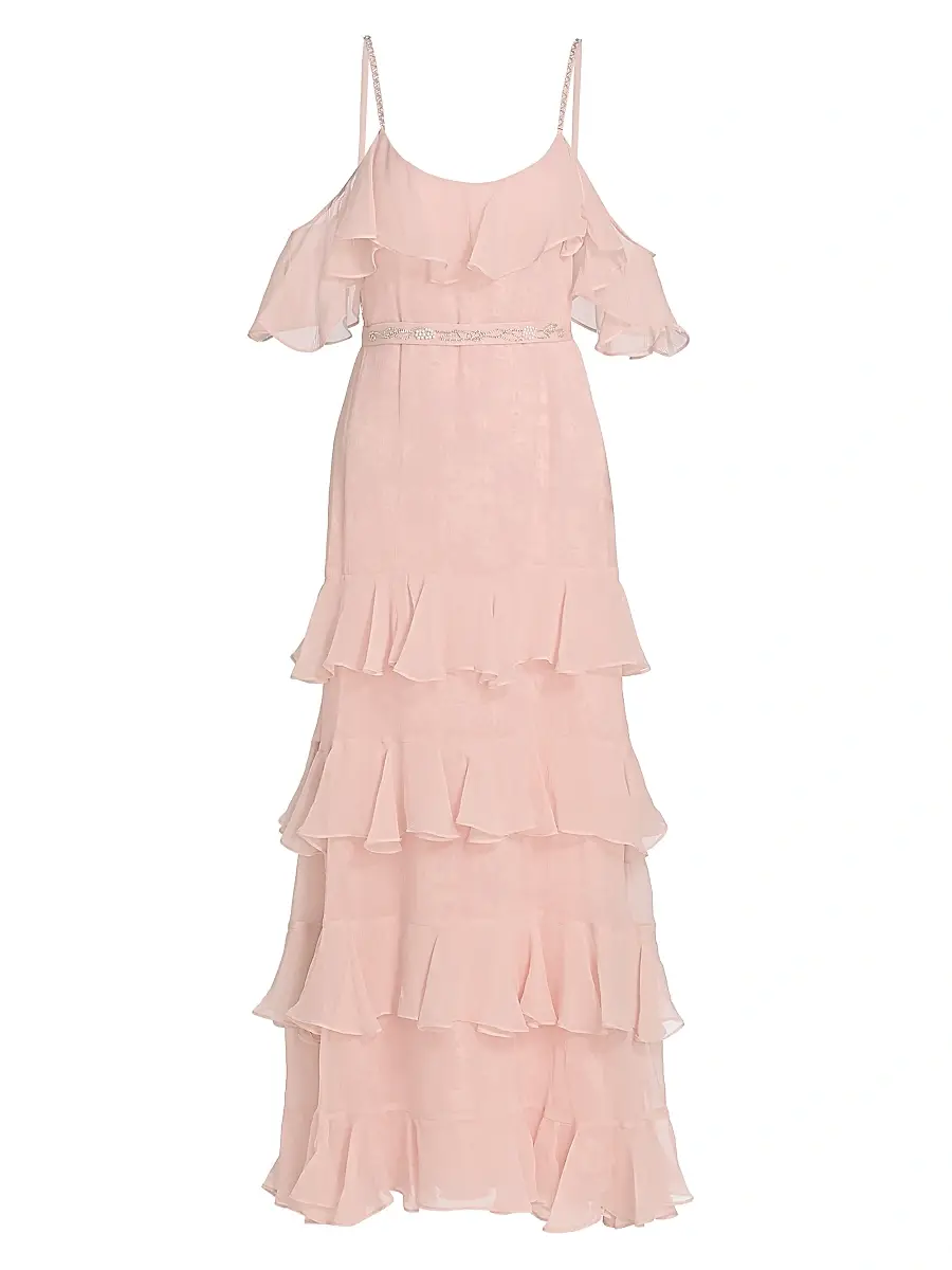 LoveShackFancy Women's Laelia Rose-Print Ruffled Silk Maxi Dress - Pale Mauve | Image 1 LoveShackFancy Women's Laelia Rose-Print Ruffled Silk Maxi Dress - Pale Mauve | Image 1