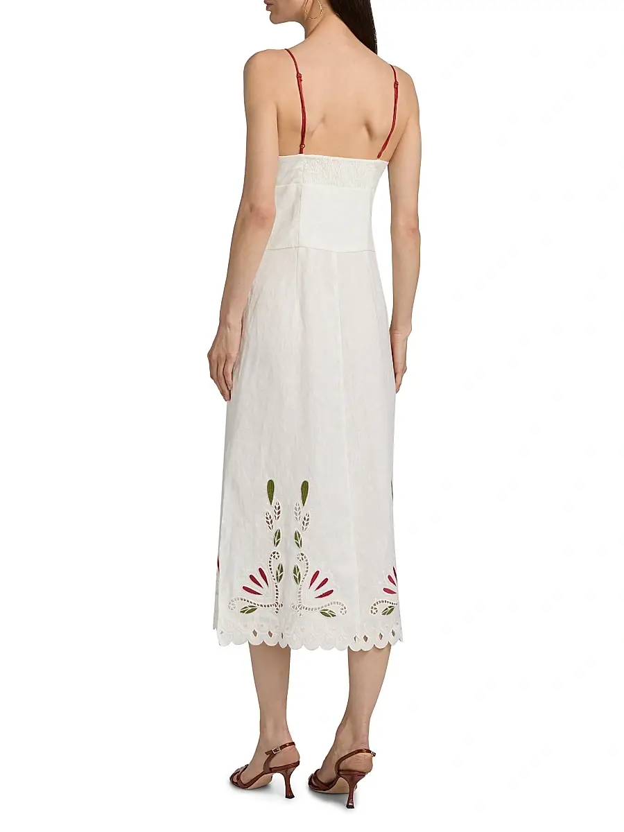 Farm Rio Women's Tulip Richilieur Embroidered Linen Midi-Dress | Thumbnail 5 Farm Rio Women's Tulip Richilieur Embroidered Linen Midi-Dress | Thumbnail 5
