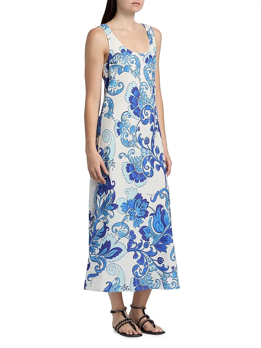 Johnny Was Women's Naidda Botanical Linen Bias-Cut Midi-Dress | Thumbnail 4 Johnny Was Women's Naidda Botanical Linen Bias-Cut Midi-Dress | Thumbnail 4