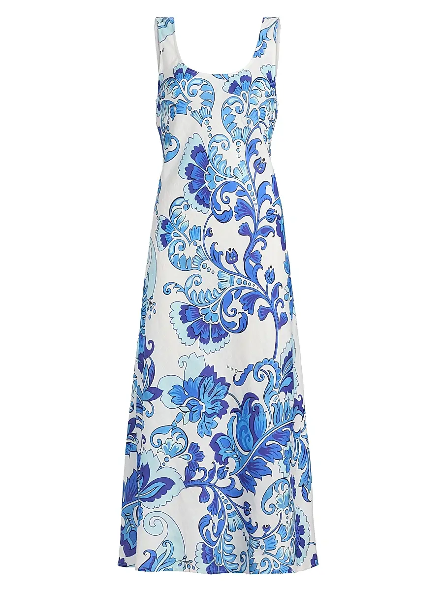 Johnny Was Women's Naidda Botanical Linen Bias-Cut Midi-Dress | Image 1 Johnny Was Women's Naidda Botanical Linen Bias-Cut Midi-Dress | Image 1