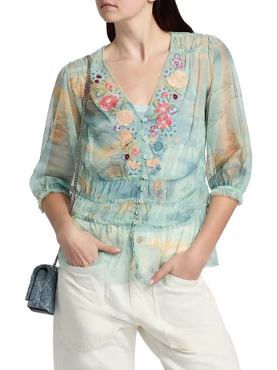Johnny Was Women's Mazzy Enrika Ruched Blouse | Thumbnail 3 Johnny Was Women's Mazzy Enrika Ruched Blouse | Thumbnail 3