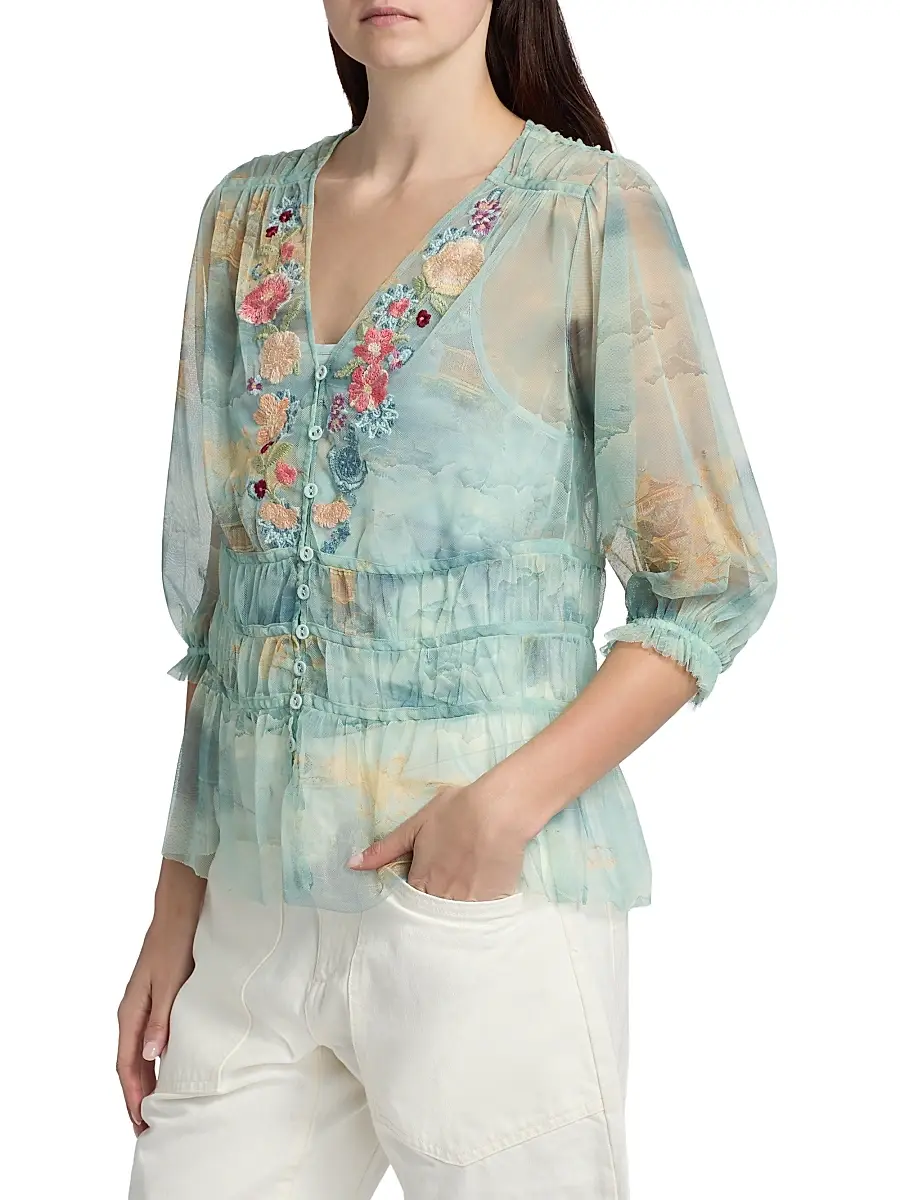 Johnny Was Women's Mazzy Enrika Ruched Blouse | Thumbnail 4 Johnny Was Women's Mazzy Enrika Ruched Blouse | Thumbnail 4