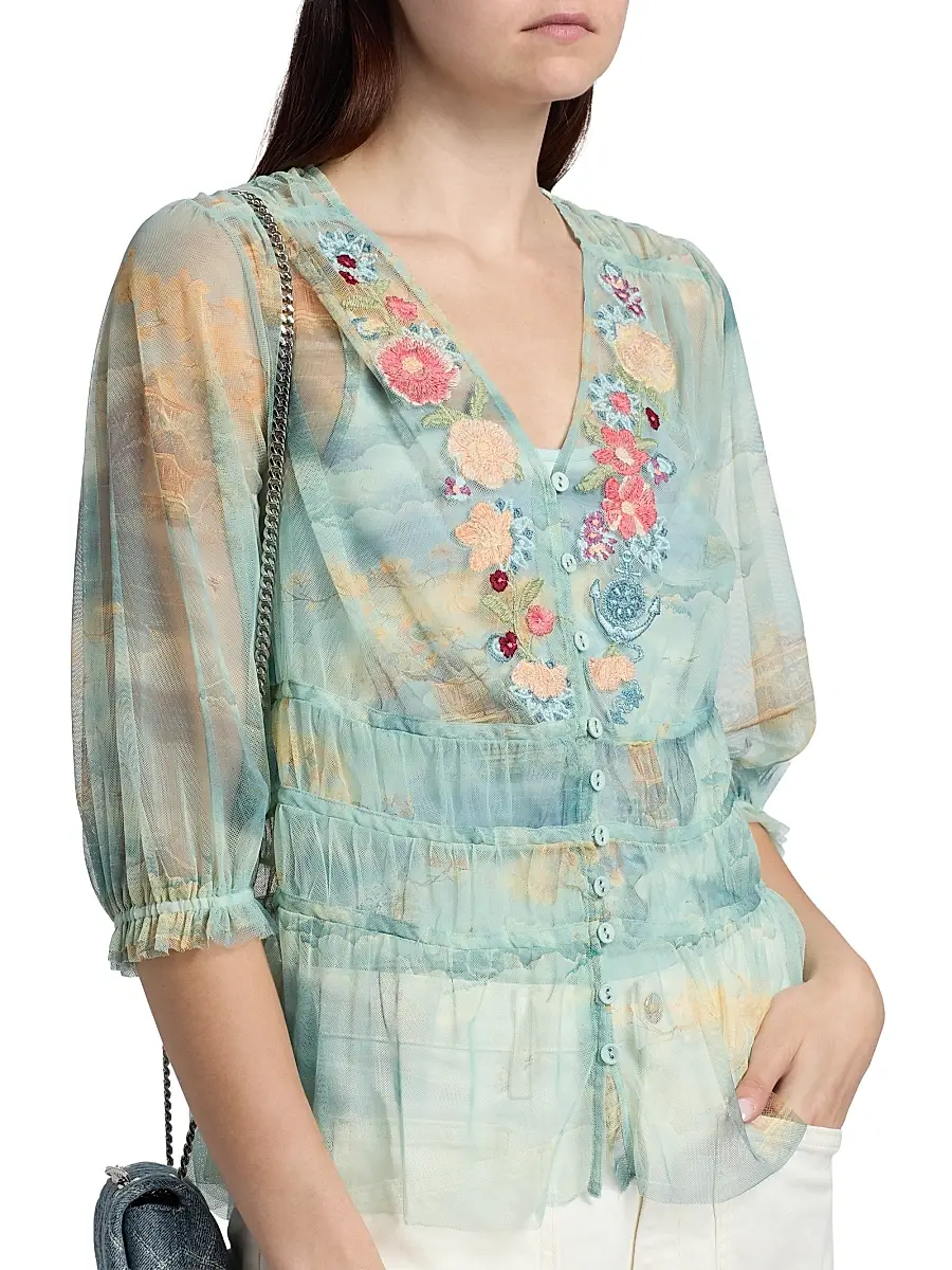 Johnny Was Women's Mazzy Enrika Ruched Blouse | Thumbnail 6 Johnny Was Women's Mazzy Enrika Ruched Blouse | Thumbnail 6