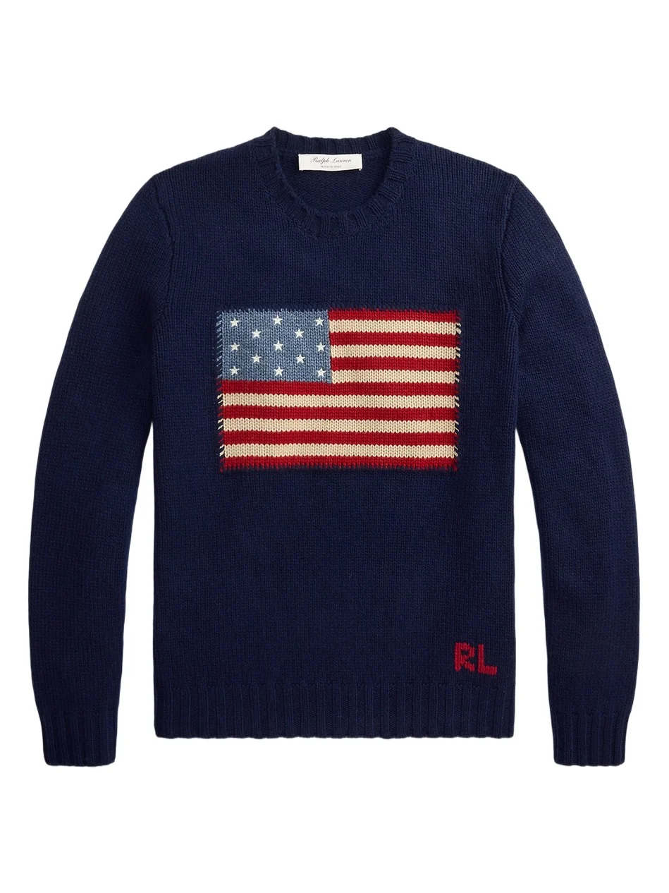 Men's American Flag Cashmere Pullover Sweater Men's American Flag Cashmere Pullover Sweater