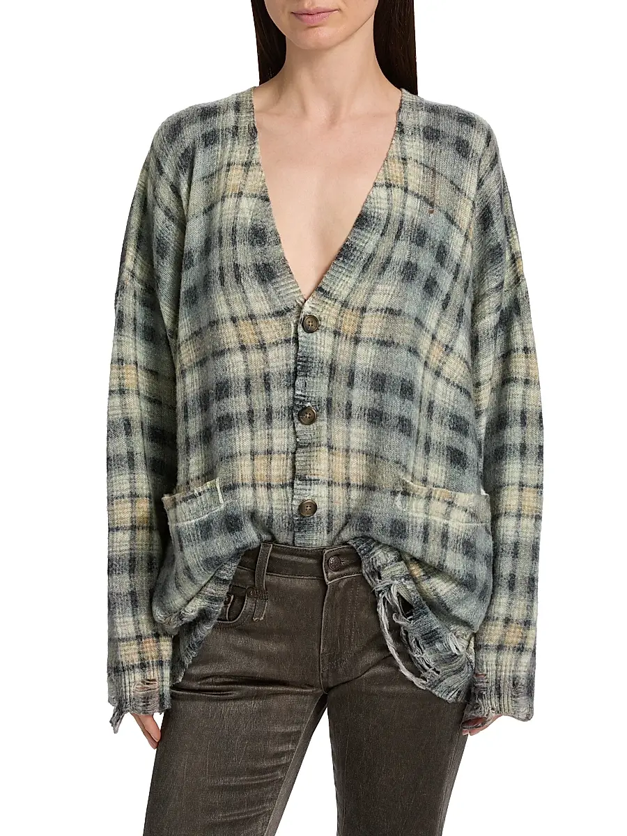 R13 Women's Plaid Wool-Cashmere Oversized Cardigan | Thumbnail 3 R13 Women's Plaid Wool-Cashmere Oversized Cardigan | Thumbnail 3