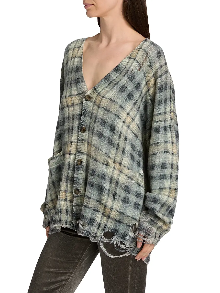 R13 Women's Plaid Wool-Cashmere Oversized Cardigan | Thumbnail 4 R13 Women's Plaid Wool-Cashmere Oversized Cardigan | Thumbnail 4