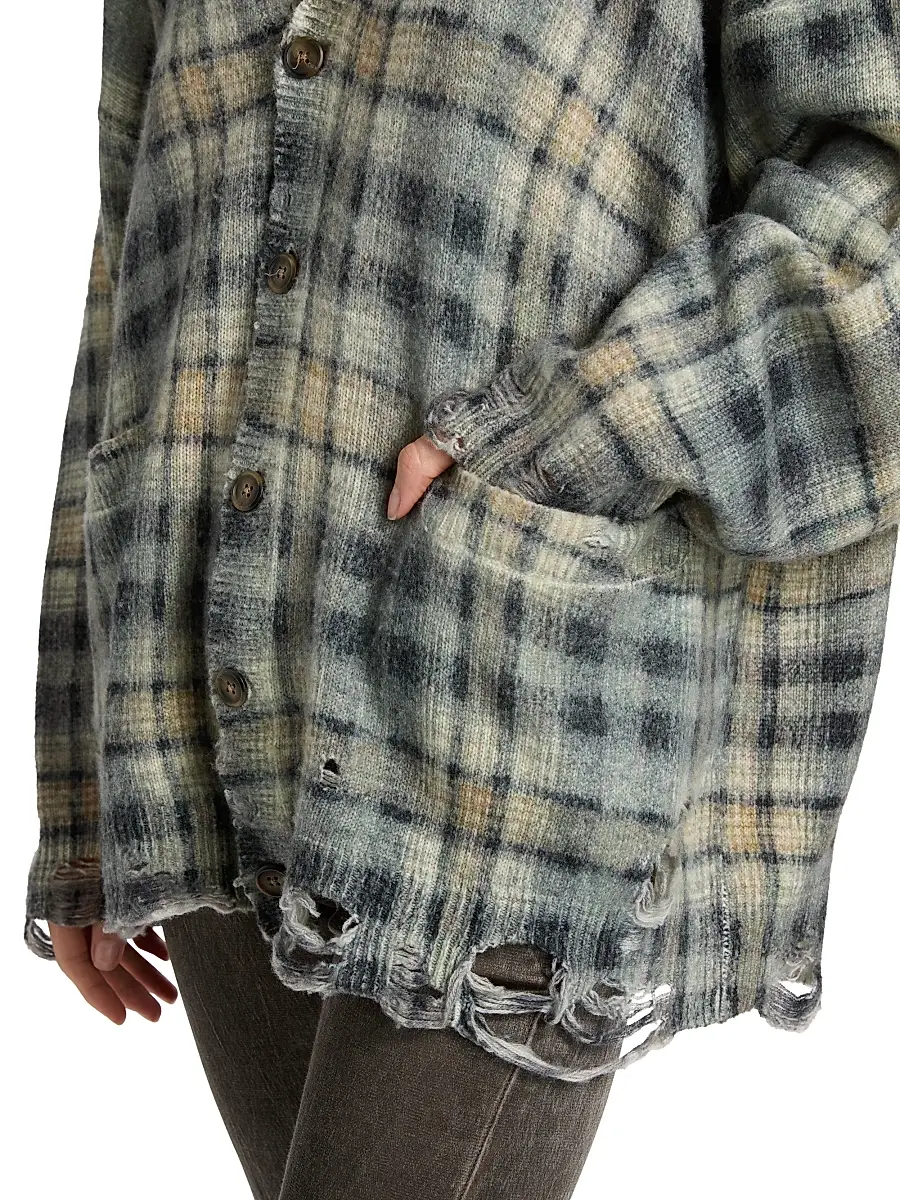 R13 Women's Plaid Wool-Cashmere Oversized Cardigan | Thumbnail 6 R13 Women's Plaid Wool-Cashmere Oversized Cardigan | Thumbnail 6