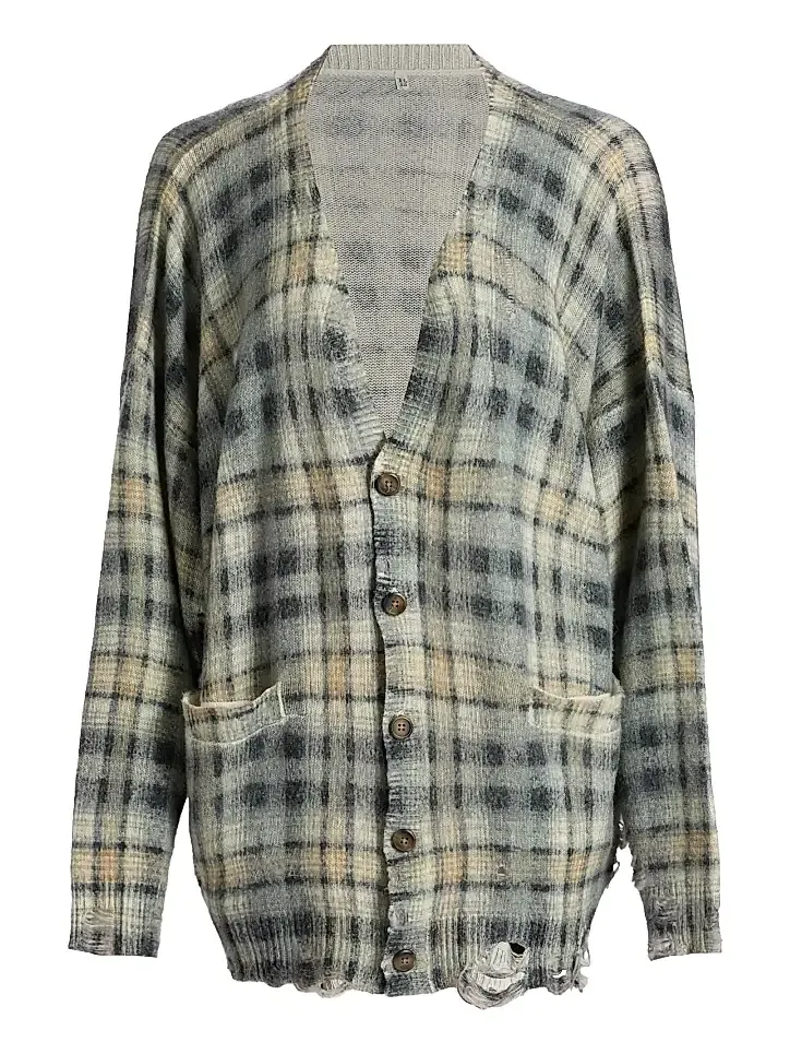 Women's Plaid Wool-Cashmere Oversized Cardigan