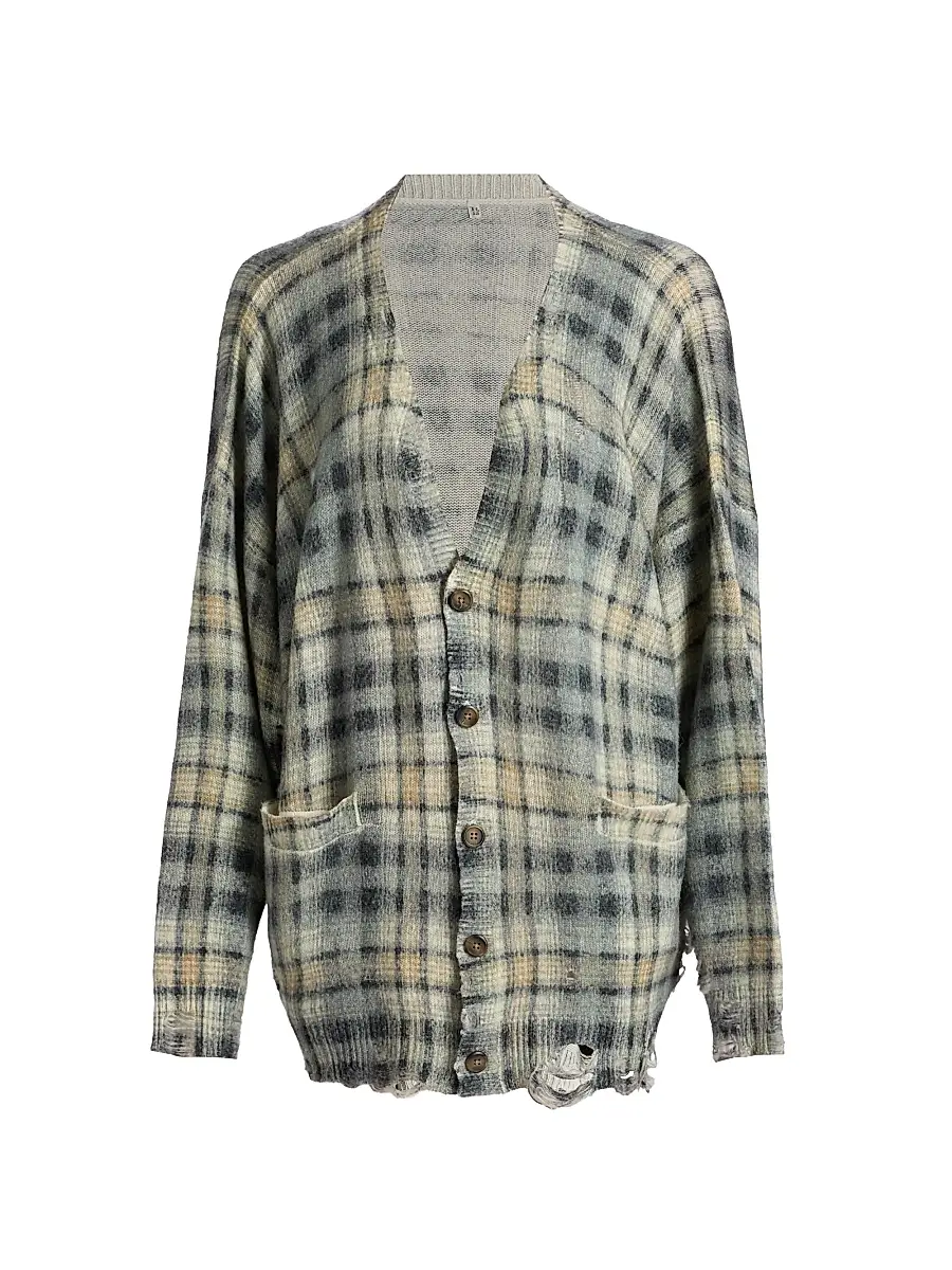 R13 Women's Plaid Wool-Cashmere Oversized Cardigan - Grey Black Plaid - Size XXS | Image 1 R13 Women's Plaid Wool-Cashmere Oversized Cardigan - Grey Black Plaid - Size XXS | Image 1