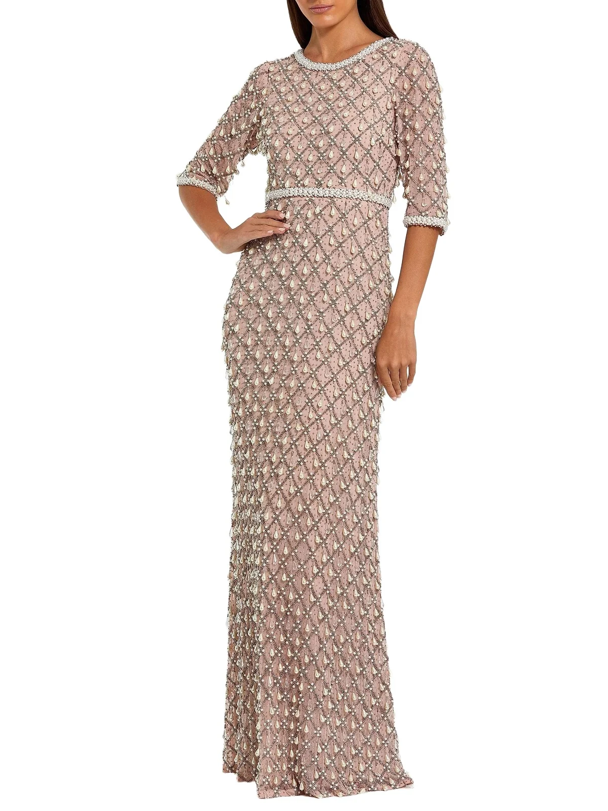 Women's Petite Embellished Mesh Gown