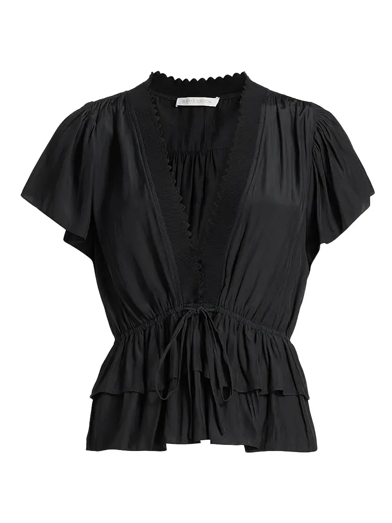 Ramy Brook Women's Emberly Chiffon Tiered Blouse - Black - Size XS | Image 1 Ramy Brook Women's Emberly Chiffon Tiered Blouse - Black - Size XS | Image 1