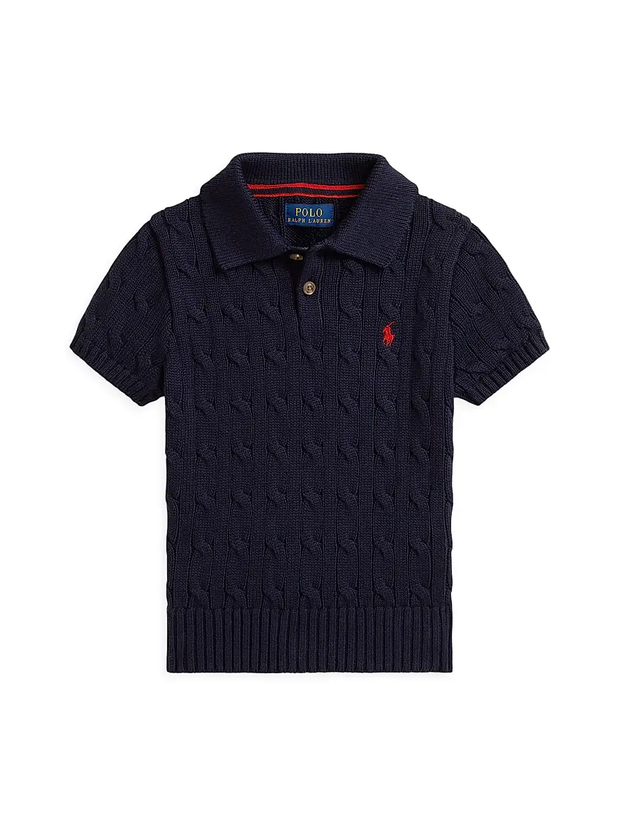 Polo Ralph Lauren Little Boy's & Boy's Cable-Knit Polo Sweater - Navy | Image 1 Polo Ralph Lauren Little Boy's & Boy's Cable-Knit Polo Sweater - Navy | Image 1