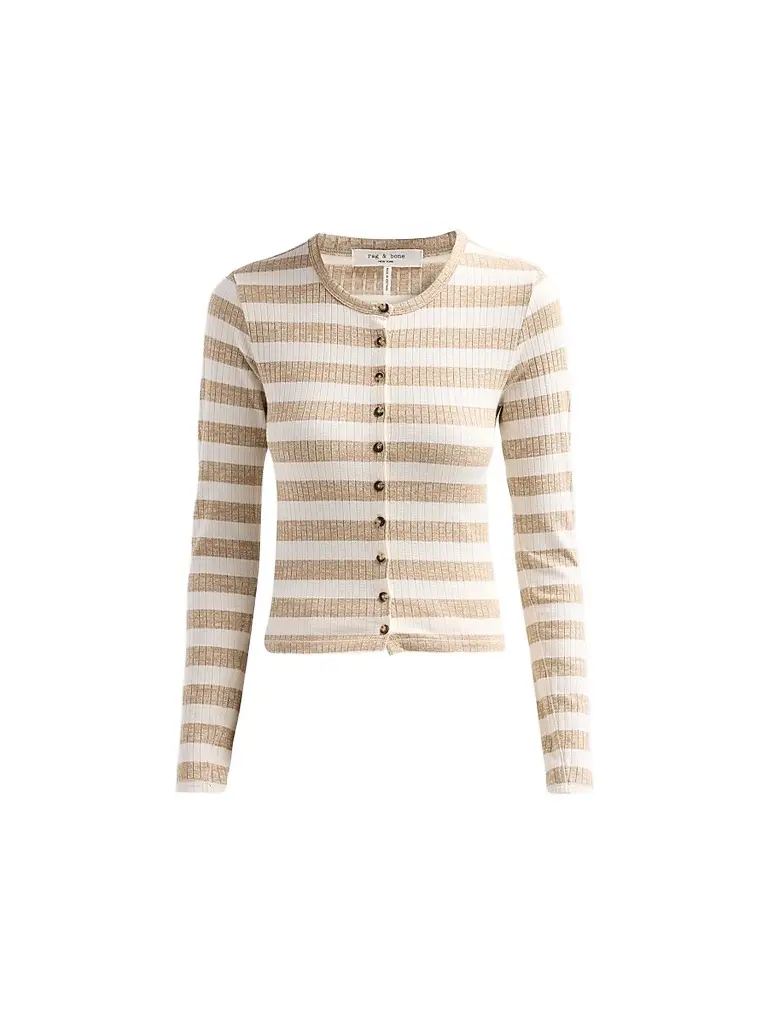 rag & bone Women's The Wide Striped Rib-Knit Cardigan - Toffee - Size Large | Image 1 rag & bone Women's The Wide Striped Rib-Knit Cardigan - Toffee - Size Large | Image 1