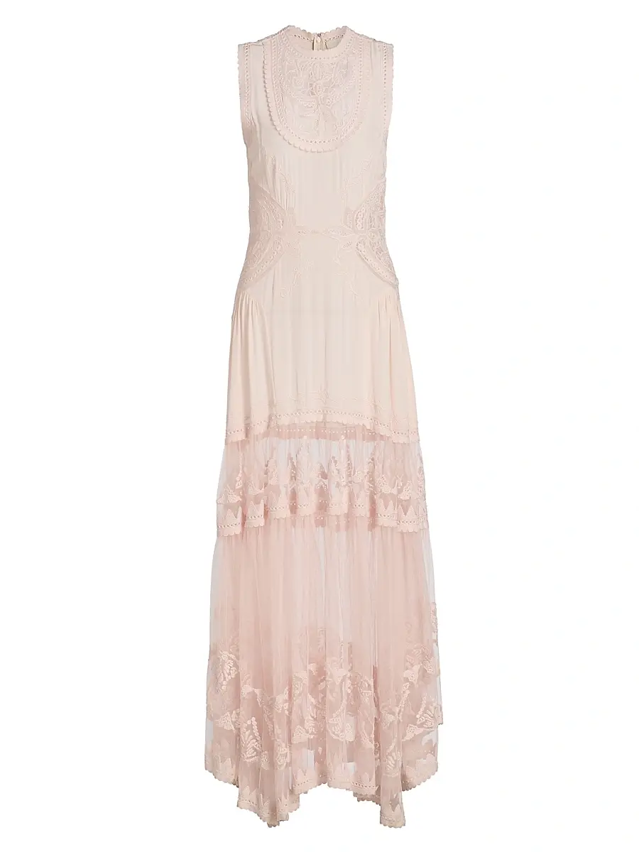 Ulla Johnson Women's Florence Embroidered Silk & Tulle Maxi Dress | Image 1 Ulla Johnson Women's Florence Embroidered Silk & Tulle Maxi Dress | Image 1