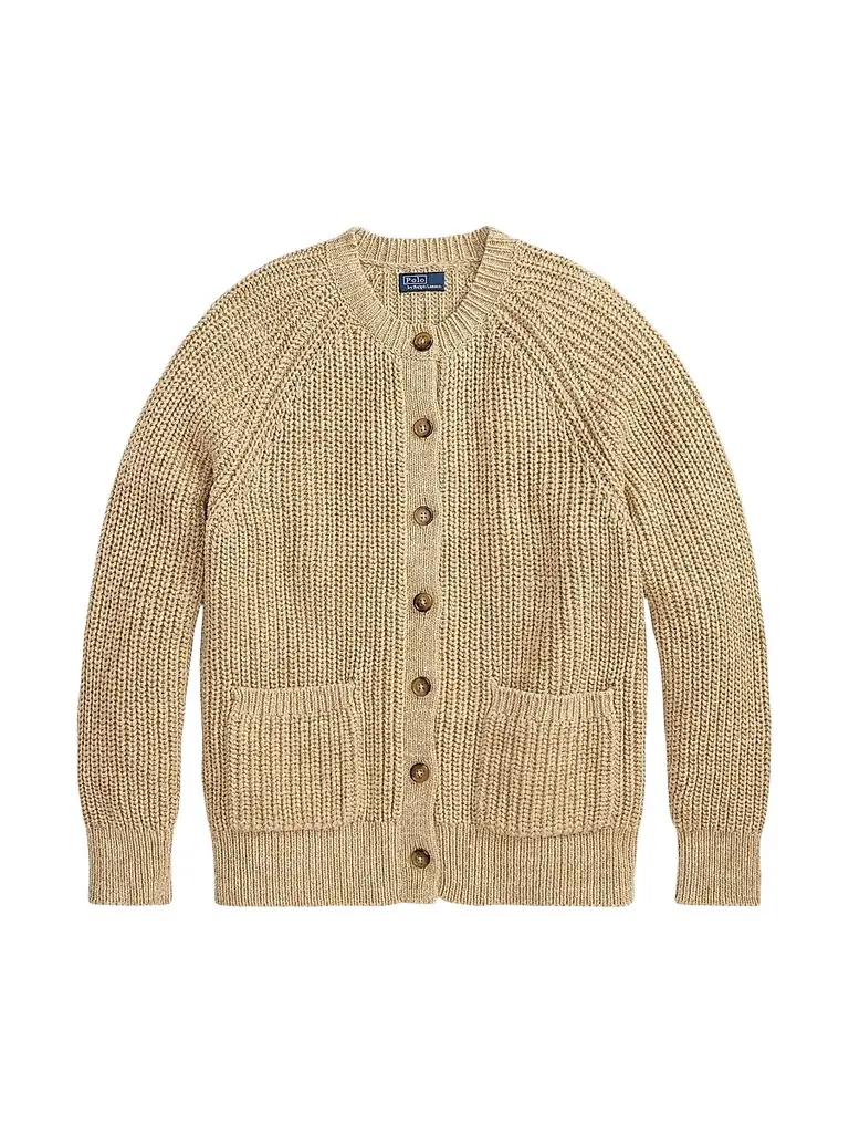 Polo Ralph Lauren Women's Raglan-Sleeve Cotton Cardigan - Tan Heather | Image 1 Polo Ralph Lauren Women's Raglan-Sleeve Cotton Cardigan - Tan Heather | Image 1