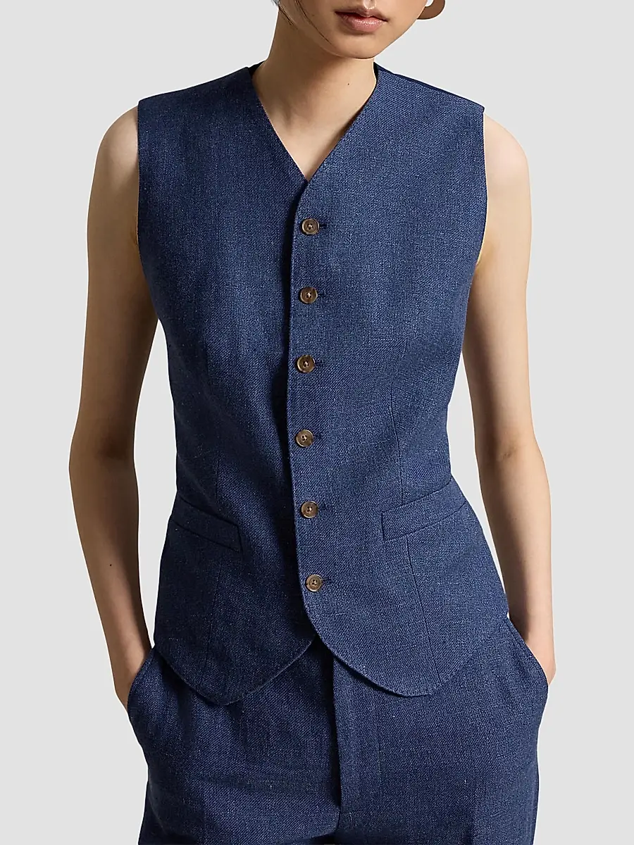 Polo Ralph Lauren Women's Buttoned Linen-Cotton Vest | Thumbnail 4 Polo Ralph Lauren Women's Buttoned Linen-Cotton Vest | Thumbnail 4