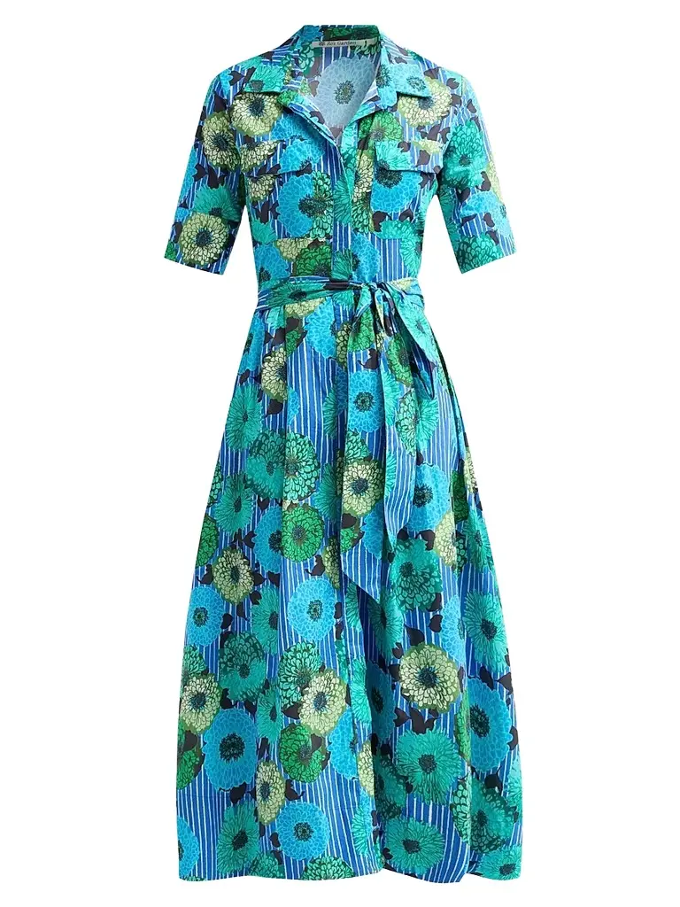 Ro's Garden Women's Sutton Floral Tie-Waist Midi Dress - Blue - Size Large | Image 1 Ro's Garden Women's Sutton Floral Tie-Waist Midi Dress - Blue - Size Large | Image 1
