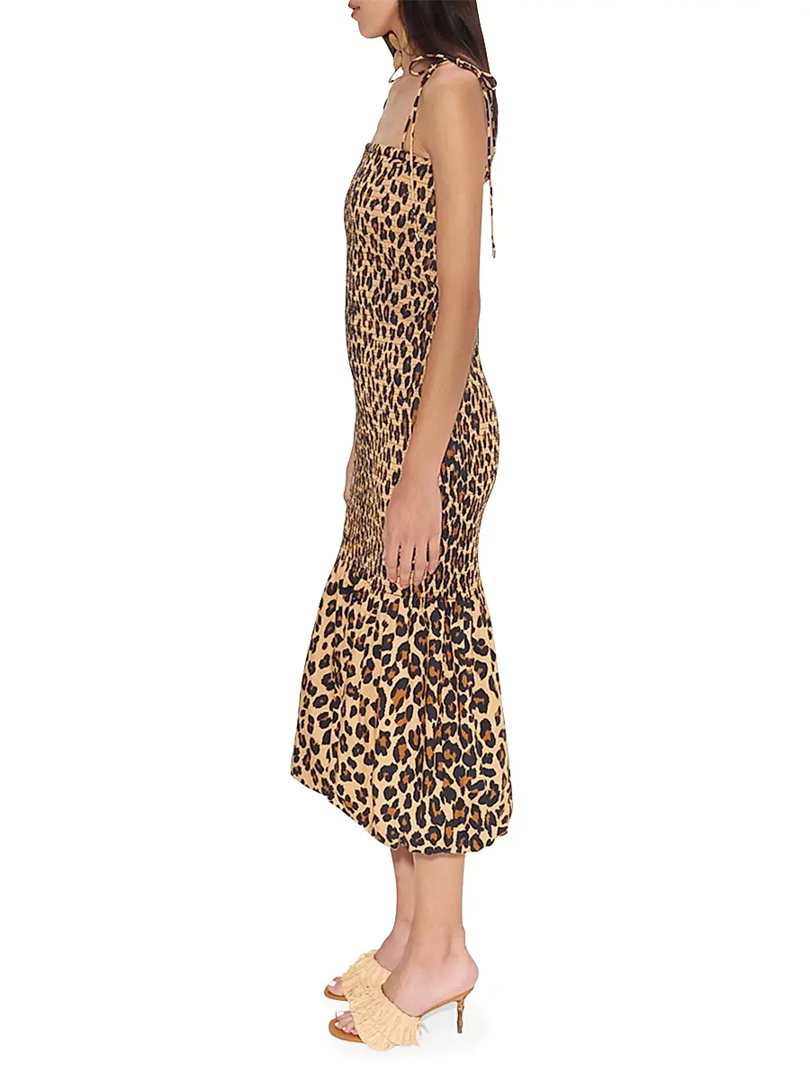 SIMONMILLER Women's Canto Leopard Print Smocked Poplin Midi-Dress | Thumbnail 4 SIMONMILLER Women's Canto Leopard Print Smocked Poplin Midi-Dress | Thumbnail 4