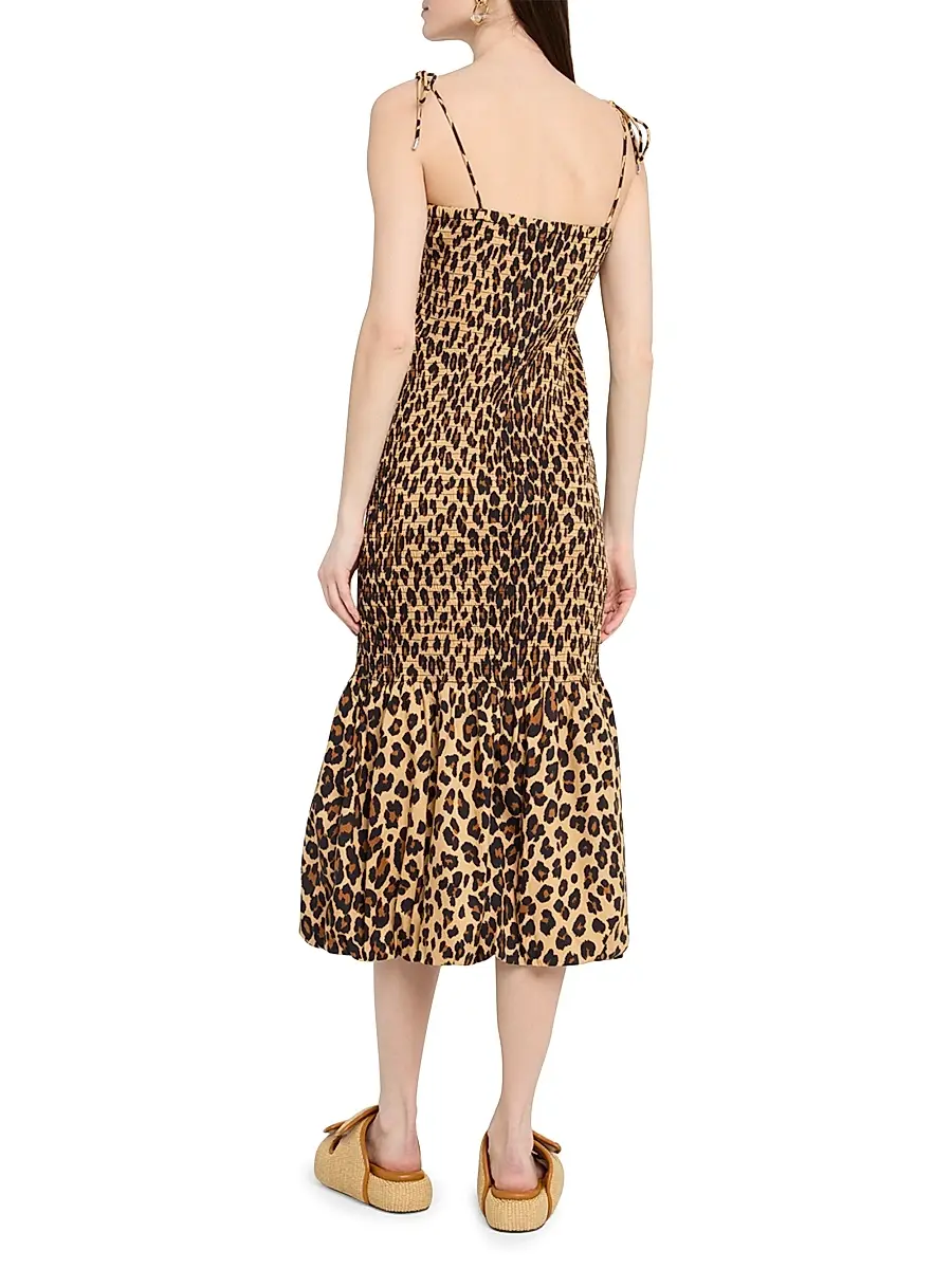 SIMONMILLER Women's Canto Leopard Print Smocked Poplin Midi-Dress | Thumbnail 5 SIMONMILLER Women's Canto Leopard Print Smocked Poplin Midi-Dress | Thumbnail 5