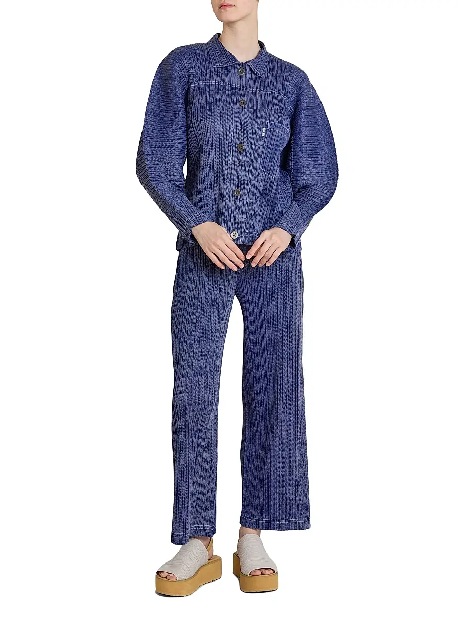 Pleats Please Issey Miyake Women's Denim-Look Plissé Jacket | Thumbnail 2 Pleats Please Issey Miyake Women's Denim-Look Plissé Jacket | Thumbnail 2