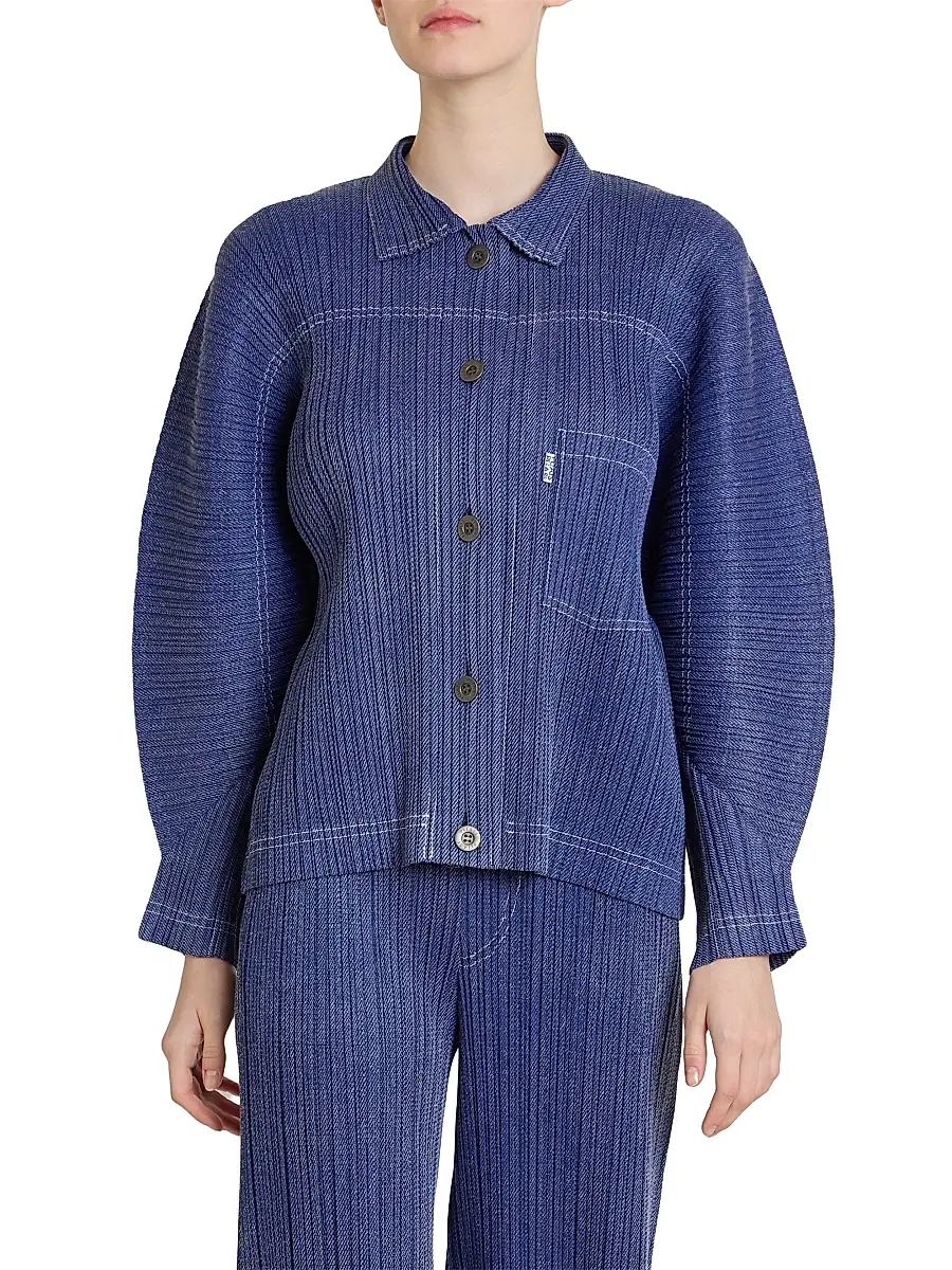 Pleats Please Issey Miyake Women's Denim-Look Plissé Jacket | Thumbnail 3 Pleats Please Issey Miyake Women's Denim-Look Plissé Jacket | Thumbnail 3