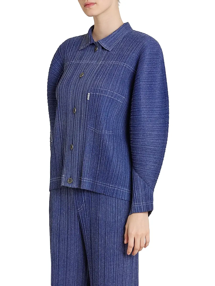 Pleats Please Issey Miyake Women's Denim-Look Plissé Jacket | Thumbnail 4 Pleats Please Issey Miyake Women's Denim-Look Plissé Jacket | Thumbnail 4