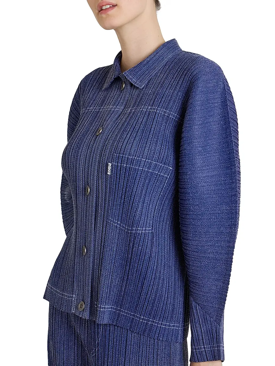 Pleats Please Issey Miyake Women's Denim-Look Plissé Jacket | Thumbnail 6 Pleats Please Issey Miyake Women's Denim-Look Plissé Jacket | Thumbnail 6