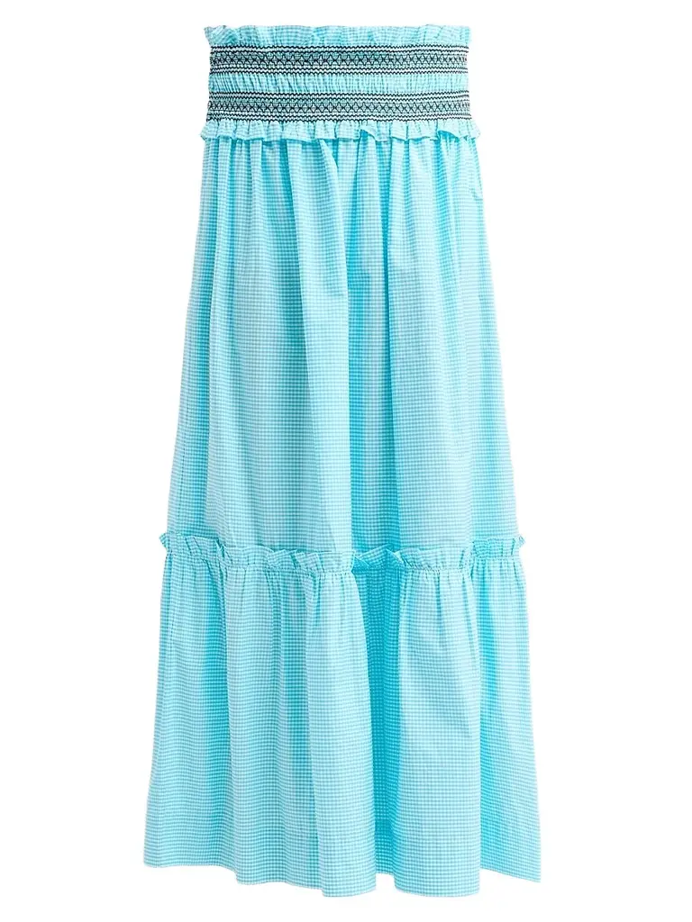 Ganni Women's Check Cotton Smock Waist Skirt - Blue Curacao | Image 1 Ganni Women's Check Cotton Smock Waist Skirt - Blue Curacao | Image 1