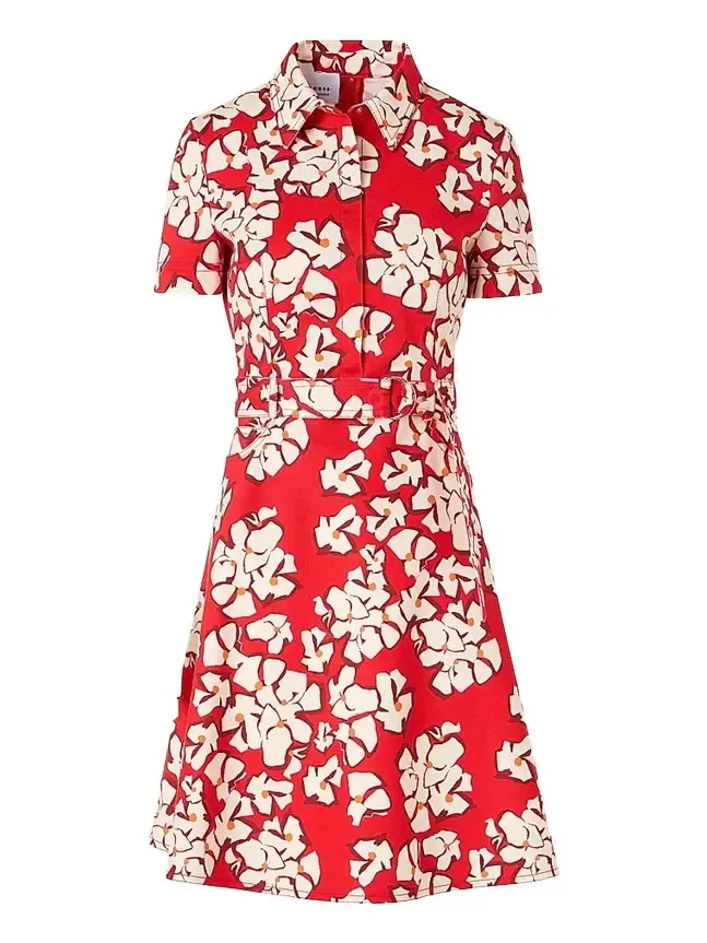 Women's Paper-Cut Flower Print Cotton Mini Shirtdress Women's Paper-Cut Flower Print Cotton Mini Shirtdress