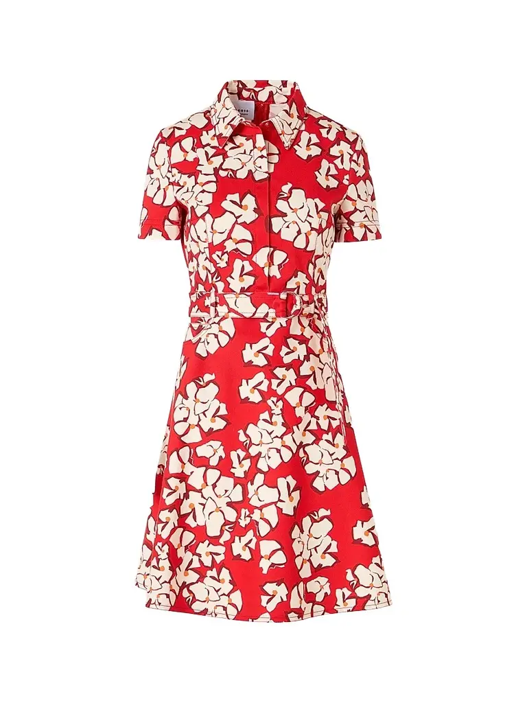 Akris punto Women's Paper-Cut Flower Print Cotton Mini Shirtdress - Red Cream - Size 12 | Image 1 Akris punto Women's Paper-Cut Flower Print Cotton Mini Shirtdress - Red Cream - Size 12 | Image 1