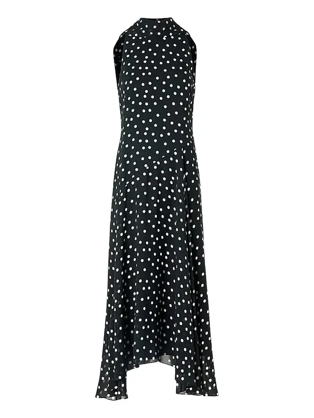 Women's Polka Dot Georgette Midi Dress
