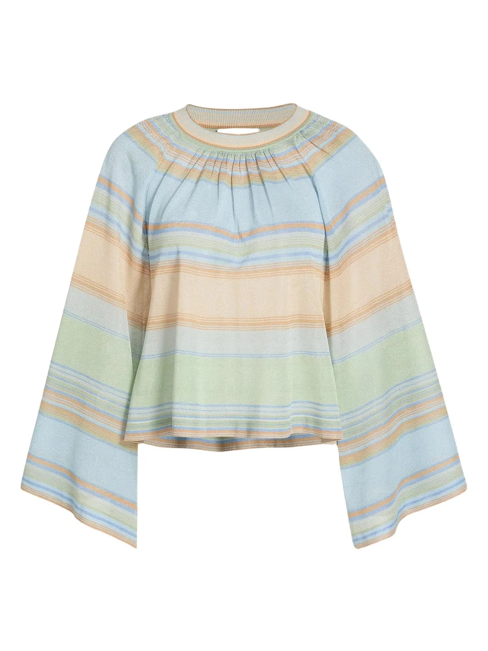 Women's Indra Striped Bell-Sleeve Knit Top