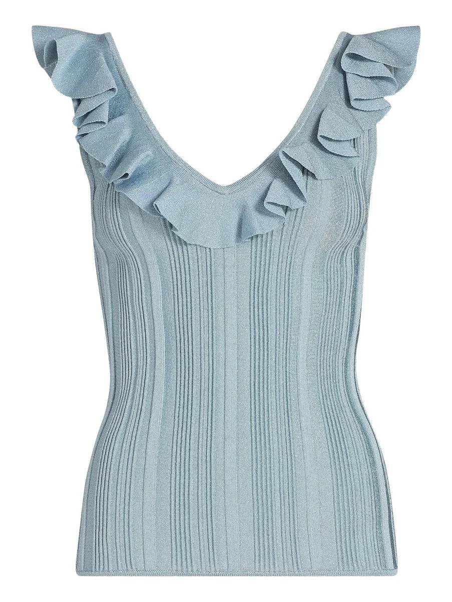 Zimmermann Women's Aster Metallic Rib-Knit Frill Top