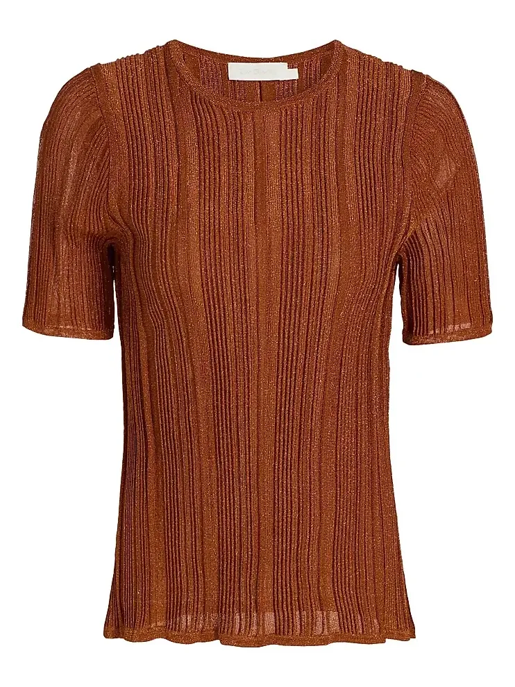 Zimmermann Women's Indra Metallic Rib-Knit T-Shirt