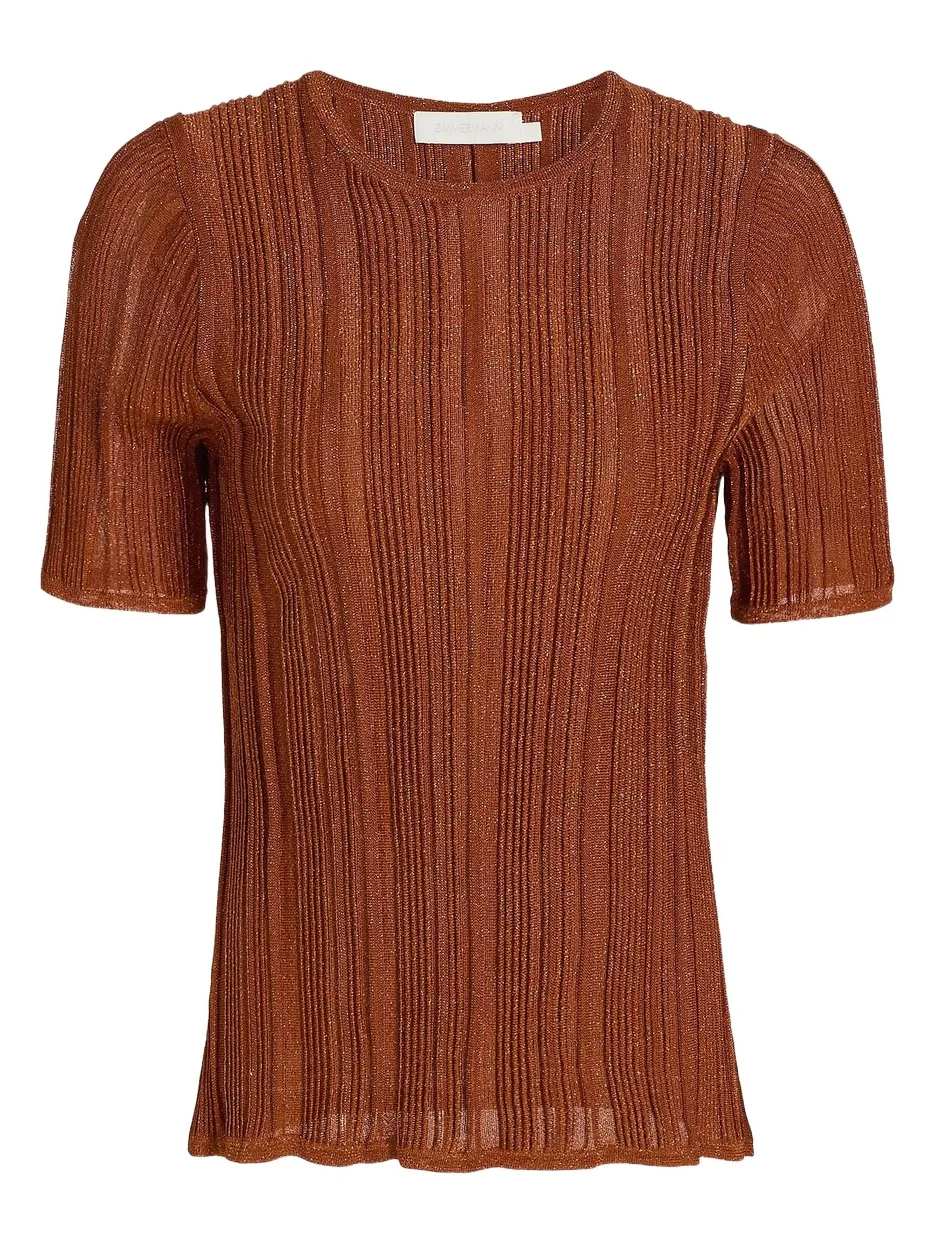 Zimmermann Women's Indra Metallic Rib-Knit T-Shirt