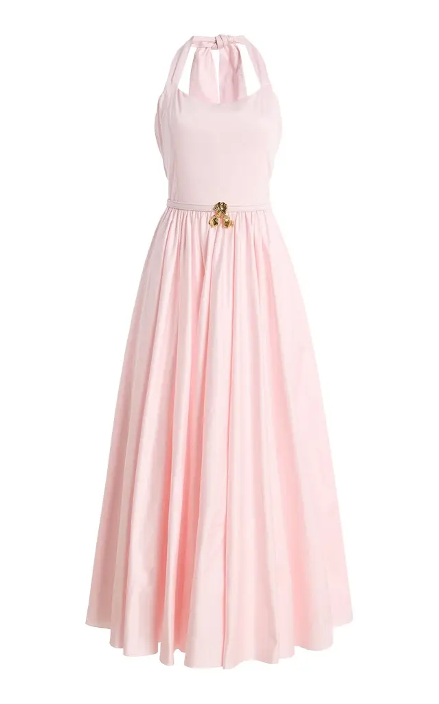 Oscar de la Renta Pleated Stretch Cotton-Poplin Sateen Midi Dress