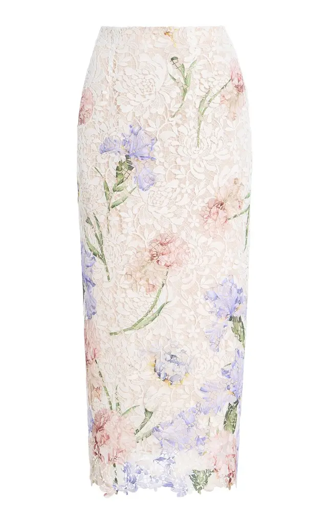 Oscar de la Renta Degradé-Printed Lace Midi Skirt