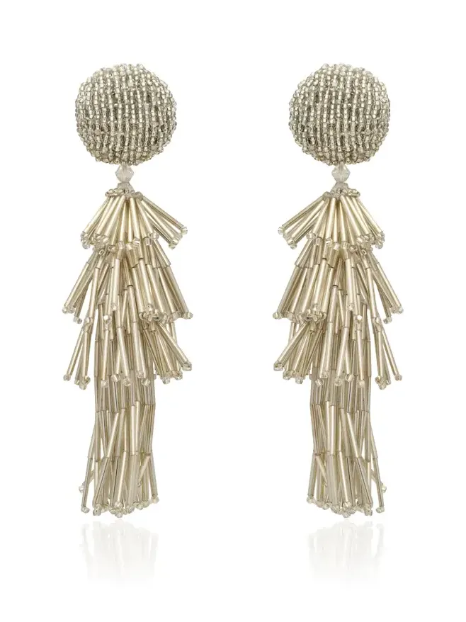 Oscar de la Renta Fringe Tassel Brass Glass Earrings