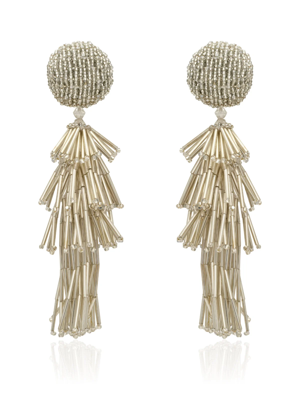 Oscar de la Renta Fringe Tassel Brass Glass Earrings