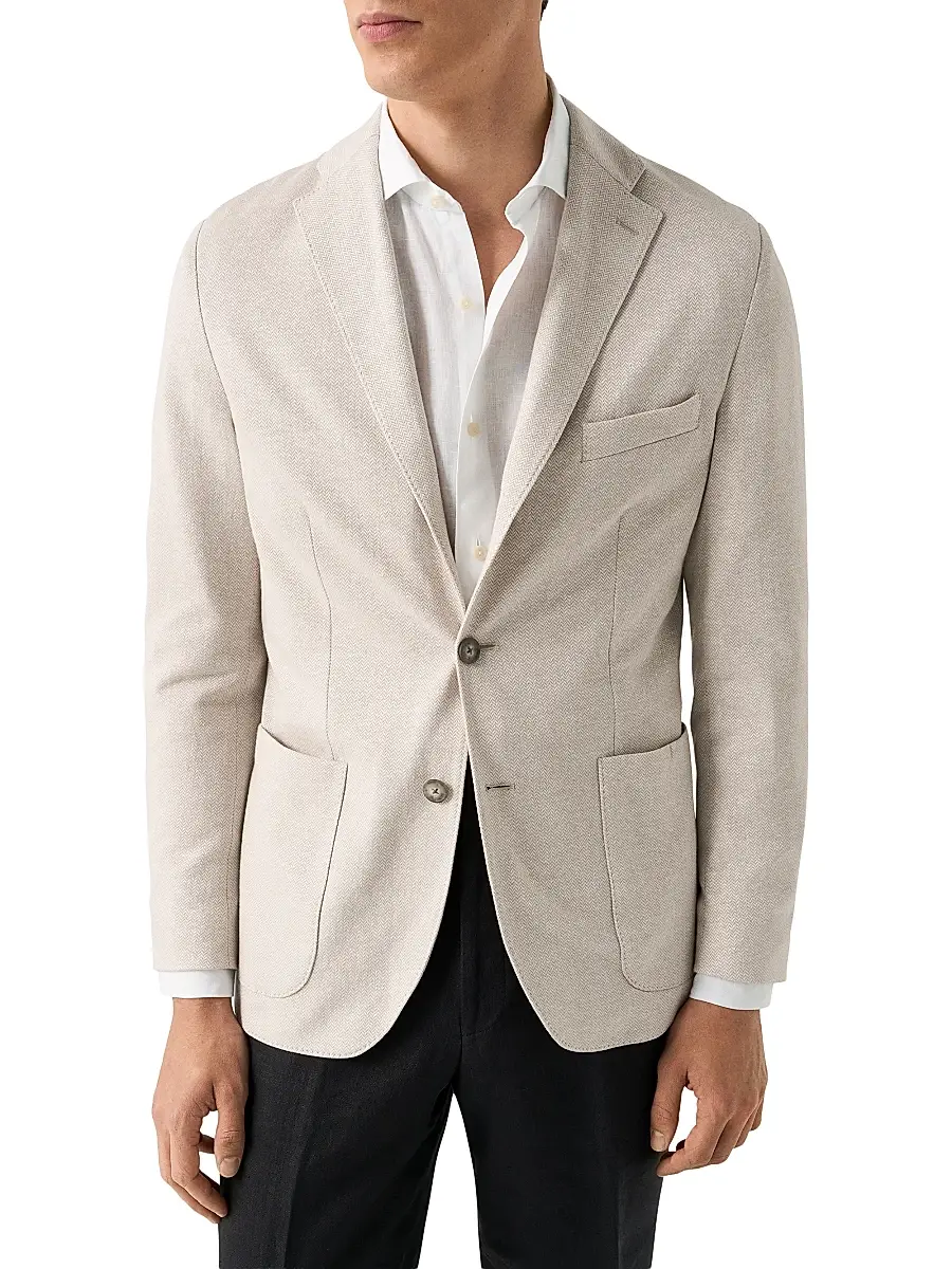 Eton Men's Herringbone Linen Jersey Soft Jacket | Thumbnail 2 Eton Men's Herringbone Linen Jersey Soft Jacket | Thumbnail 2