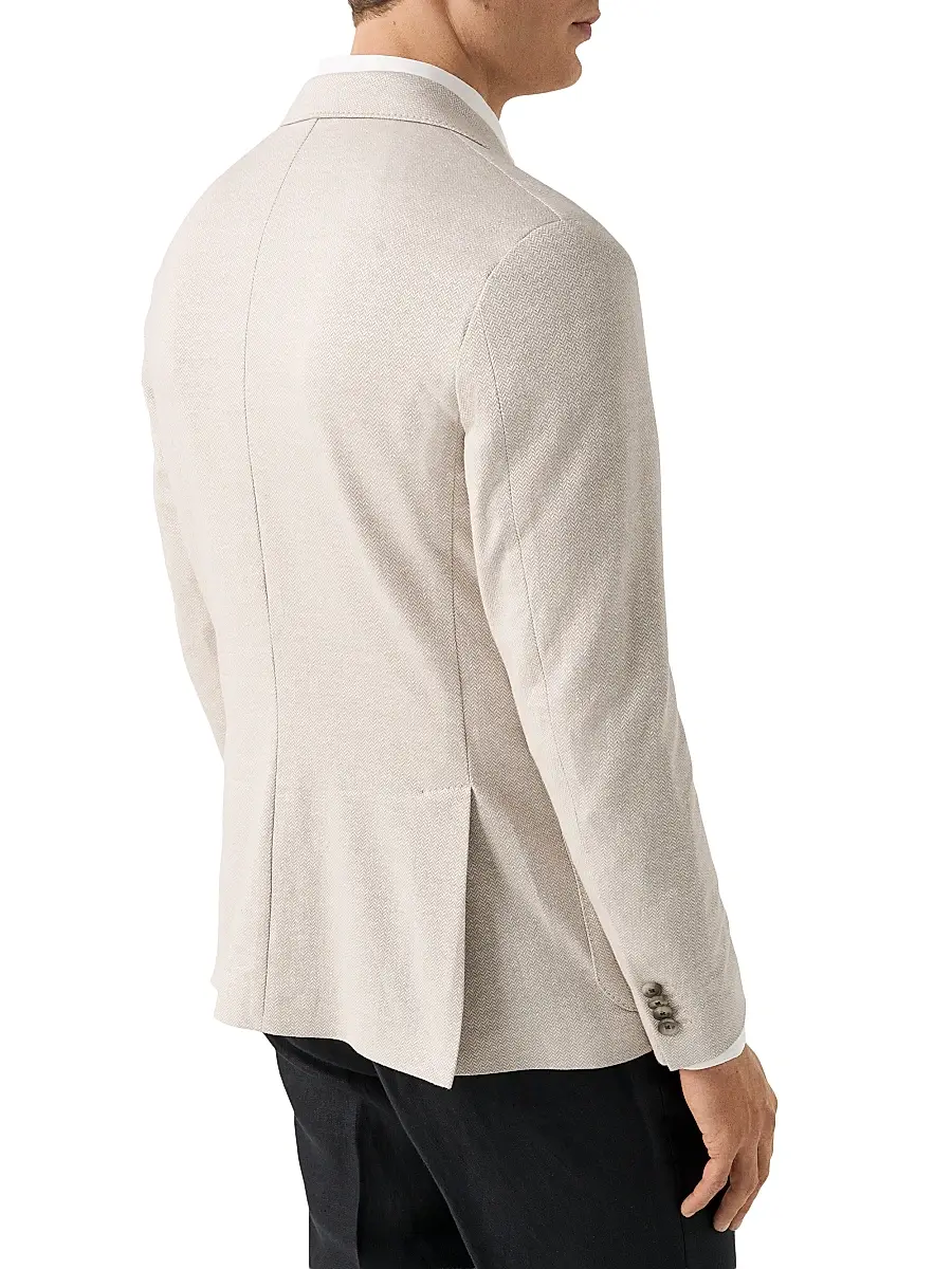 Eton Men's Herringbone Linen Jersey Soft Jacket | Thumbnail 3 Eton Men's Herringbone Linen Jersey Soft Jacket | Thumbnail 3