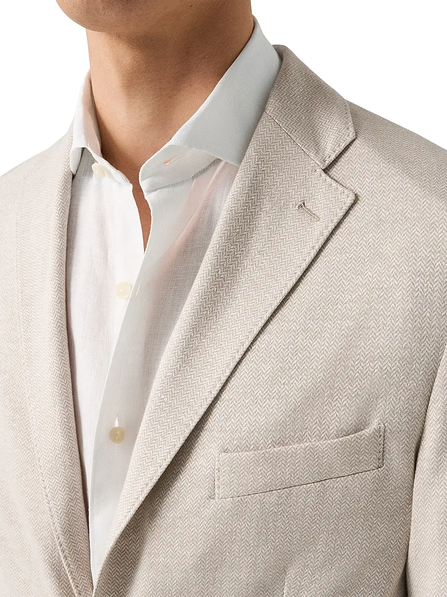 Eton Men's Herringbone Linen Jersey Soft Jacket | Thumbnail 4 Eton Men's Herringbone Linen Jersey Soft Jacket | Thumbnail 4