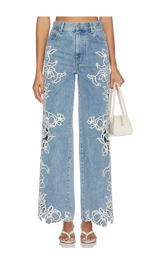 SIMKHAI Porter Embroidered Denim Pant | Image 1 SIMKHAI Porter Embroidered Denim Pant | Image 1