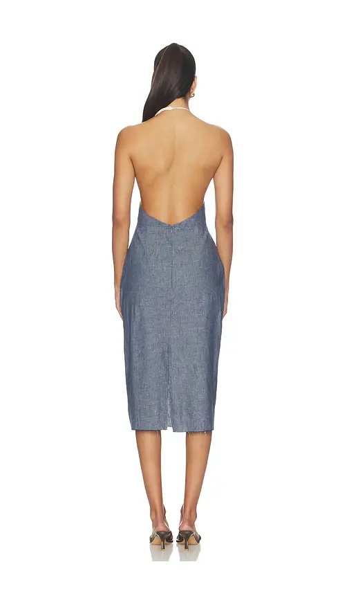 Milkwhite Midi V-neck Dress With Flower Detail | Thumbnail 3 Milkwhite Midi V-neck Dress With Flower Detail | Thumbnail 3