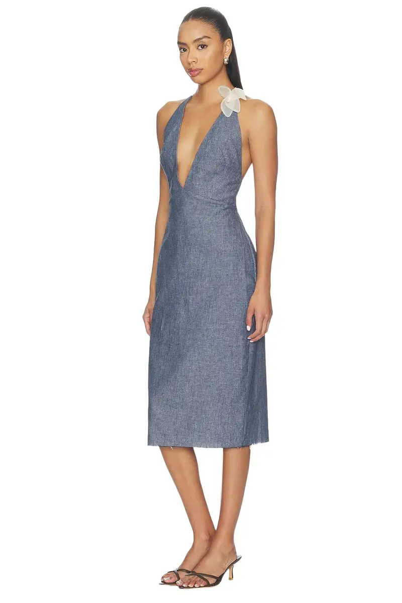 Midi V-neck Dress With Flower Detail